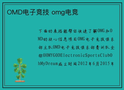 OMD电子竞技 omg电竞