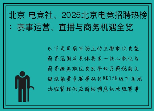 北京 电竞社、2025北京电竞招聘热榜：赛事运营、直播与商务机遇全览